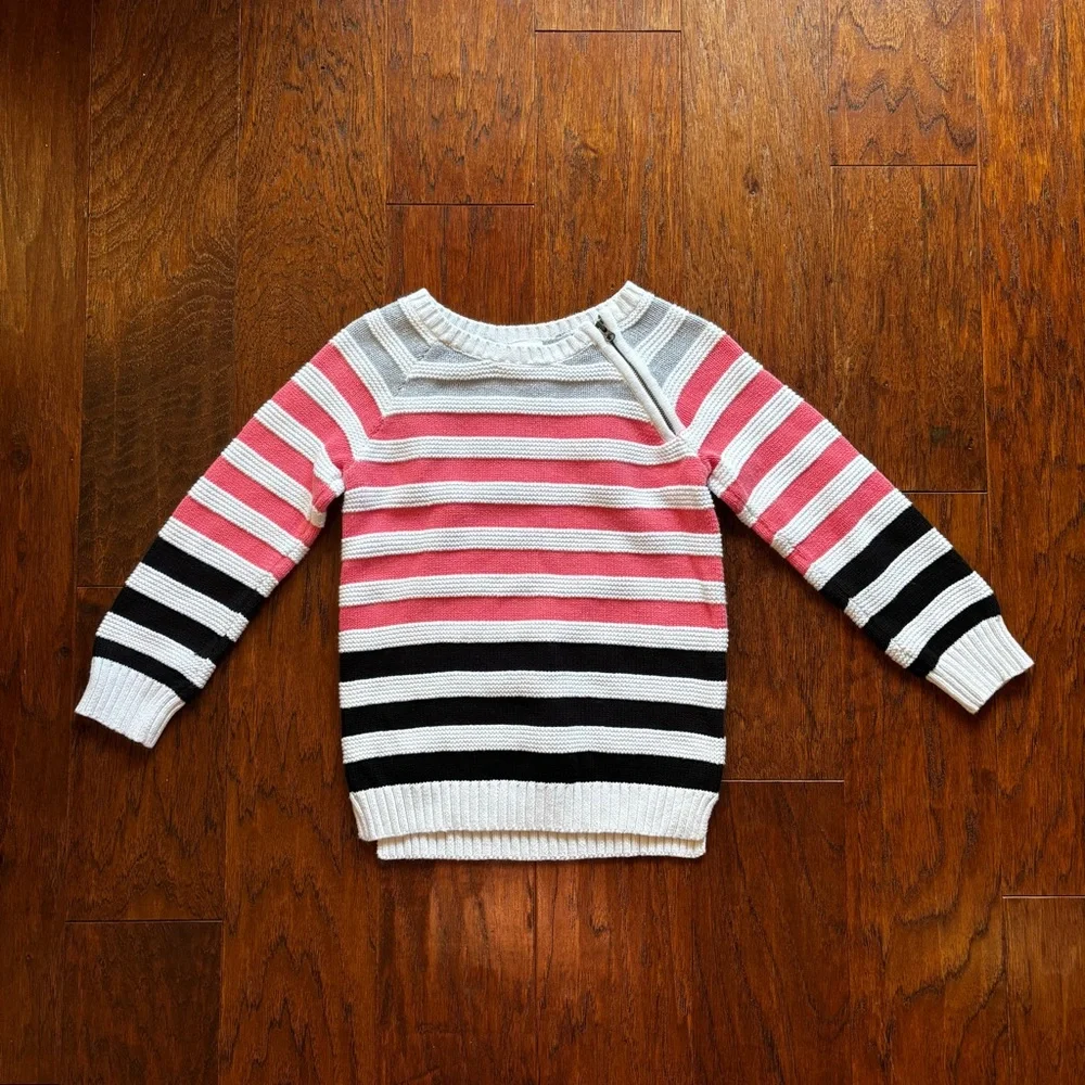 Gymboree Girls Pink Gray Striped Quarter Zip Sweater | Size 5/6